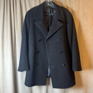 John Varvatos Classic Wool Blend Black Pea Coat Size 38 Regular